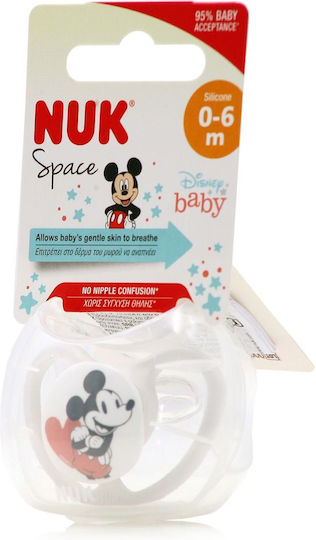 Nuk Space Mickey & Minnie Ортодонтски Биберон Силикон с Калъф Мангекю за 0-6 месеци
