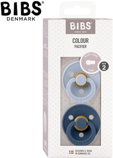 Bibs Colour Round Pacifiers Rubber Colour Round - Dusty Blue Steel Blue for 6+ months 2pcs