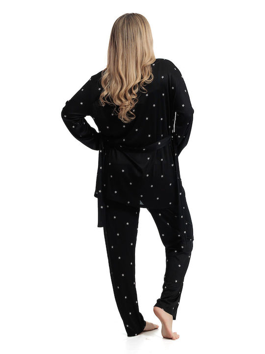 SNC Homewear Summer Women's Robe with Pyjama Black