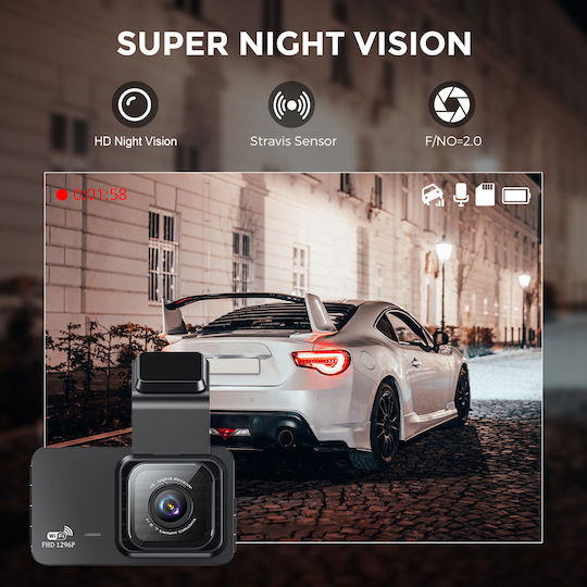 1296P Windshield Car DVR Set with Rear Camera, 3" Display