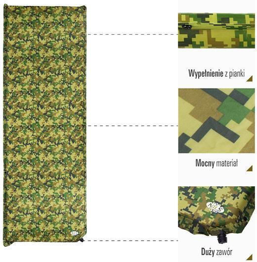 Nils Αυτοφούσκωτο Μονό Υπόστρωμα Camping 185x65cm Πάχους 5cm Πράσινο