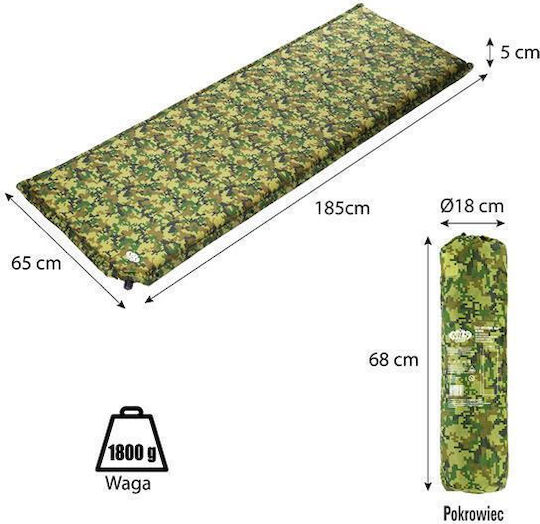 Nils Αυτοφούσκωτο Μονό Υπόστρωμα Camping 185x65cm Πάχους 5cm Πράσινο