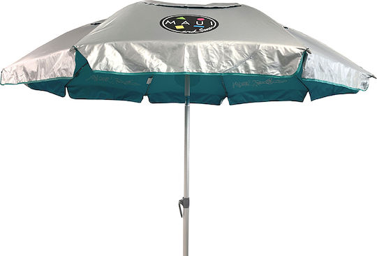 Maui & Sons 1540 Folding Beach Umbrella Aluminum Diameter 1.9m with UV Protection and Air Vent Petrol Blue