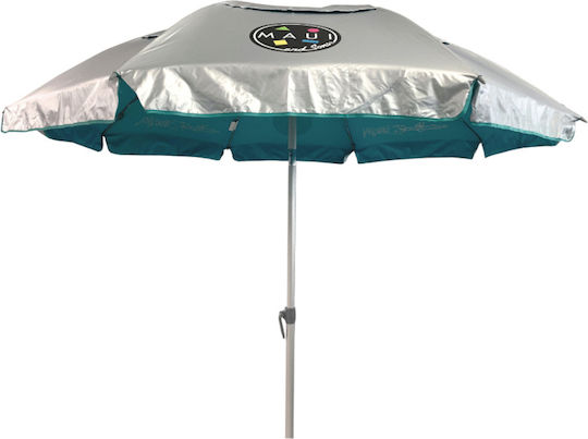 Maui & Sons 1540 Folding Beach Umbrella Aluminum Diameter 1.9m with UV Protection and Air Vent Petrol Blue