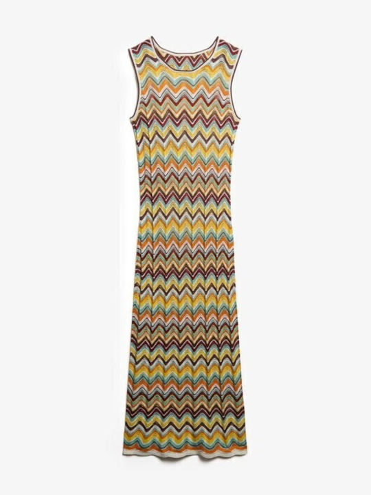Rochie Tricotată pentru Femei Superdry, Croială Slim, W8011848a-f4w, Dungi Zig Zag Mentă, Mint W8011848a-f4w