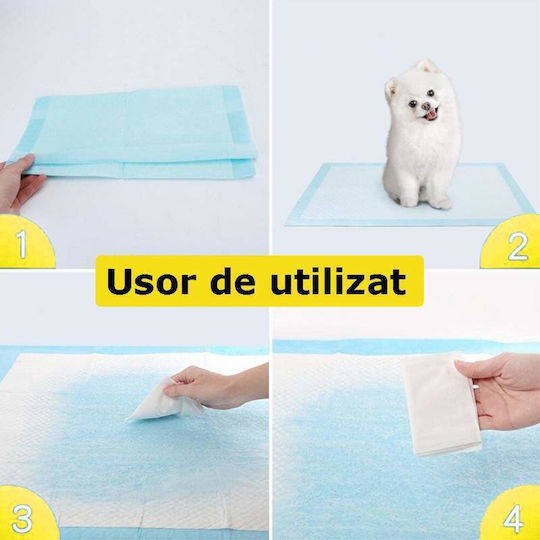 Set 20 de tampoane absorbante igienice tip scutec pentru câini, pisici și alte animale de companie, 5 straturi, 60x90 cm, albastru alb
