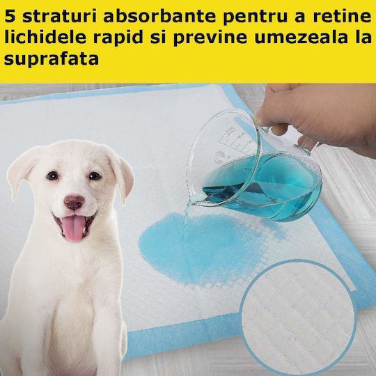 Set 20 de tampoane absorbante igienice tip scutec pentru câini, pisici și alte animale de companie, 5 straturi, 60x90 cm, albastru alb