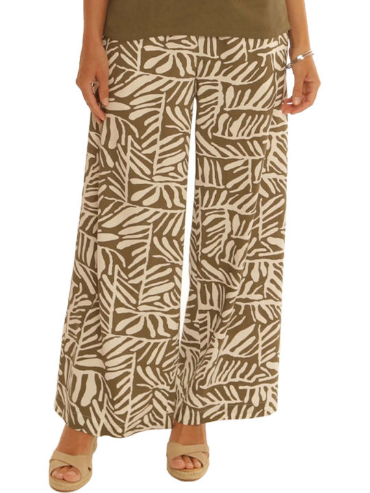 Women's Fabric Trousers with Elastic Khaki