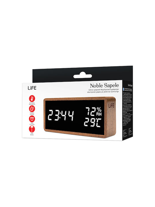 Life Noble Sapele Επιτραπέζιο Ψηφιακό Ρολόι LED Ξύλινο με Ξυπνητήρι Λευκό 221-0455