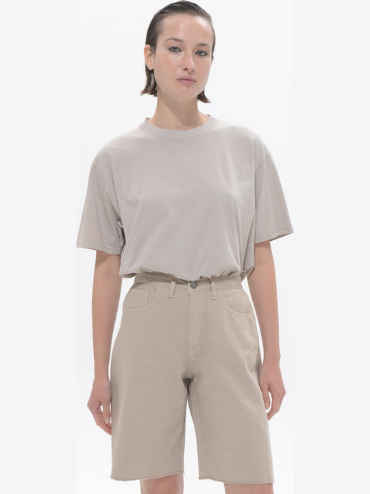 Γυναικεία Μπλούζα Βαμβακερή Κοντομάνικη Beige