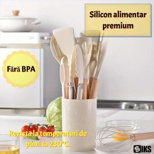 Silicone Cooking Utensil Set with Base White 12pcs