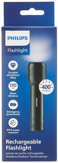 Philips Lumină de lucru și de sit, cu baterie Lanternă LED IPX4 cu Luminozitate Maximă 400lm Negru