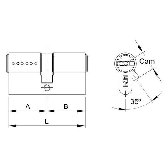 IFAM Κύλινδρος Κλειδαριάς Ασφαλείας 60mm (30-30) με 5 Κλειδιά Χρυσός