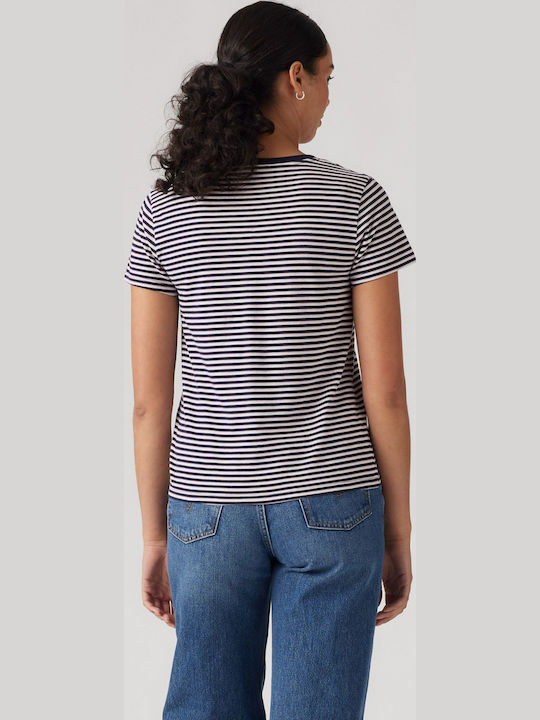 Damen T-Shirt Gestreift Navy