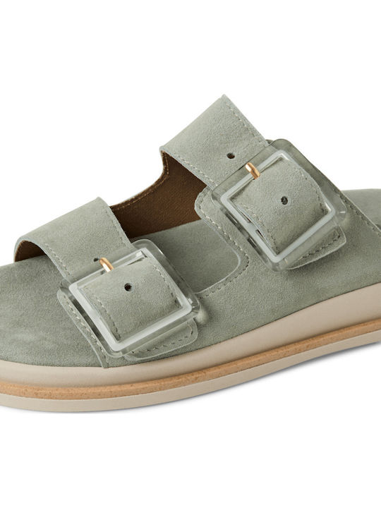 Leder Flache Damen Sandalen Grüne