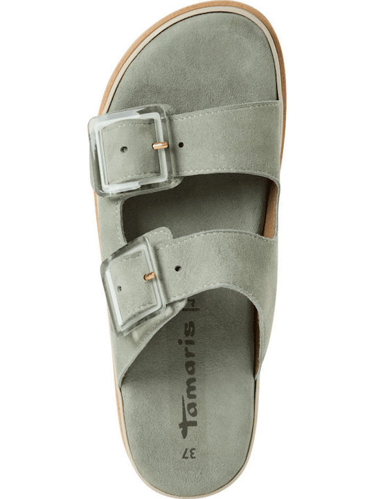 Leder Flache Damen Sandalen Grüne