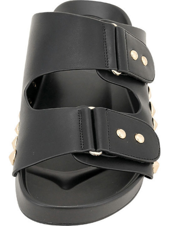 Nika Leder Flache Sandalen für Damen in Schwarz Farbe