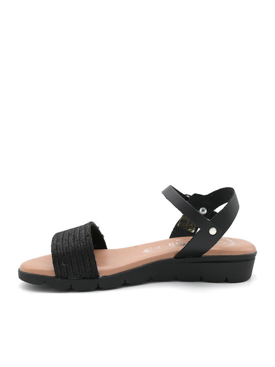 Leather Women's Flat Sandals Anatomic in Black Color