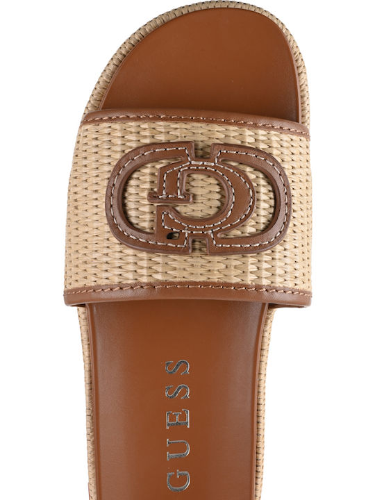 Leather Women's Flat Sandals Flatforms in Beige Color