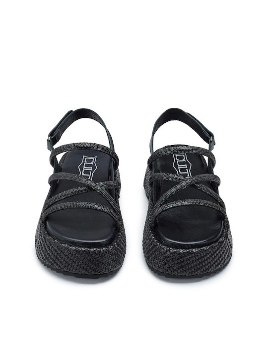 Leather Women's Flat Sandals in Black Color