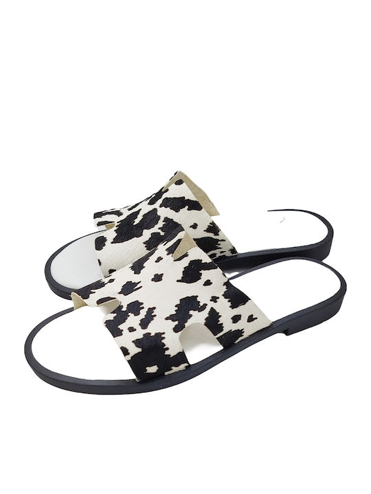 Leather Women's Flat Sandals in White Color
