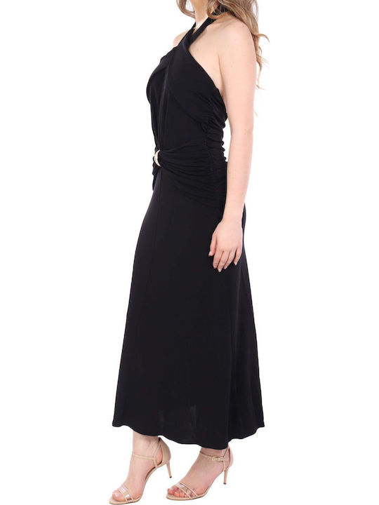 Midi Evening Dress Drape Black