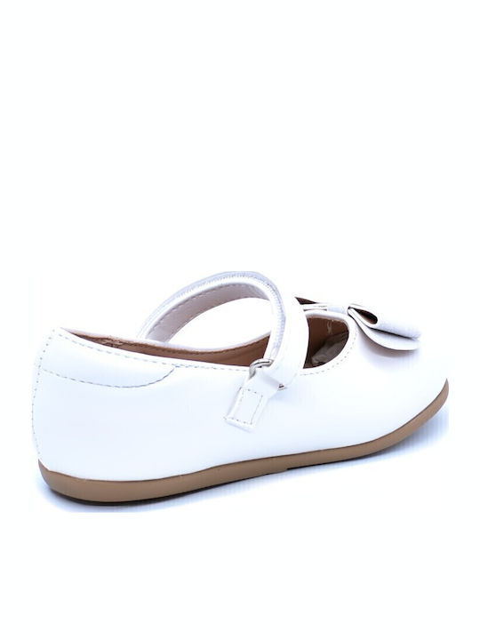 Kids Anatomic Leather Ballerinas with Hoop & Loop Closure White