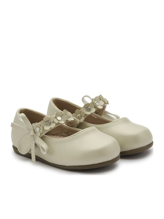 Kids Patent Leather Ballerinas with Hoop & Loop Closure Beige
