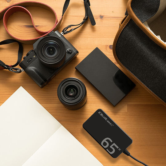 Φορτιστής 65w Gan Super Fast Slim Pd 5-20v 3.25a Usb-c 3.1 Laptop Macbook Smartphone Qoltec
