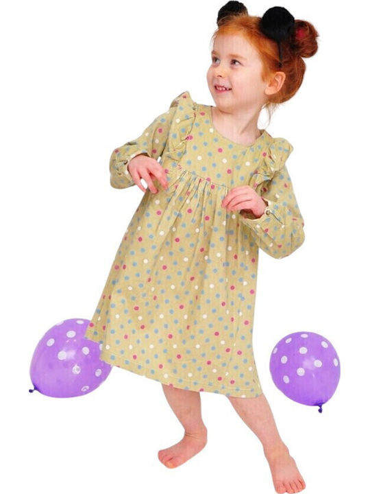 Kinderkleid Langärmelig Polka Dot Mehrfarbig