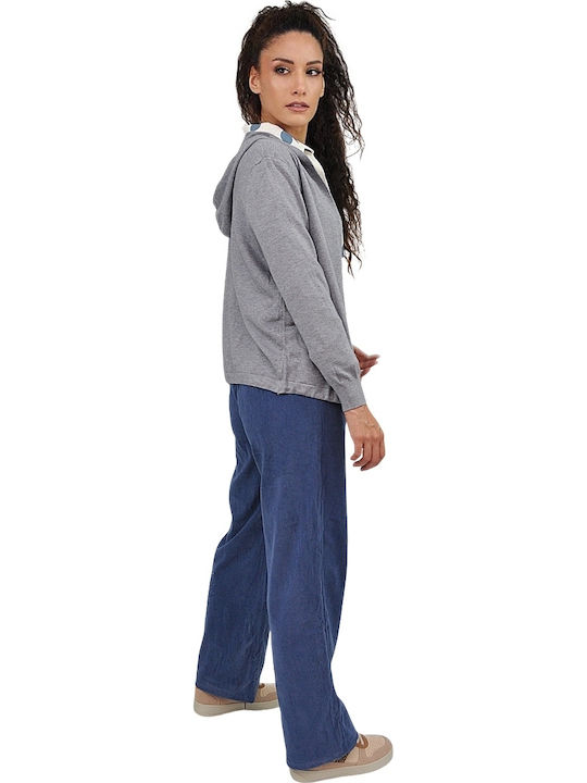 Damen Stoff Hose mit Gummizug in Geradem Schnitt Blue