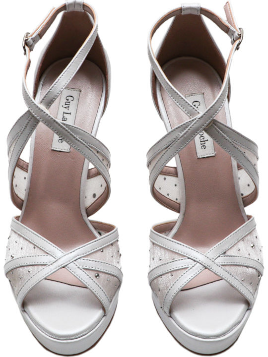 Leder Sandalen mit Strass Weiß