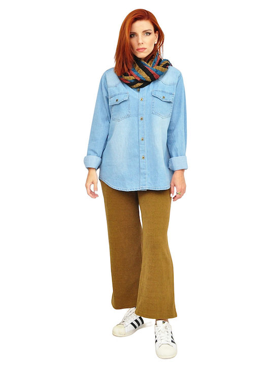 Langärmelig Damen Denim Hemd Blue
