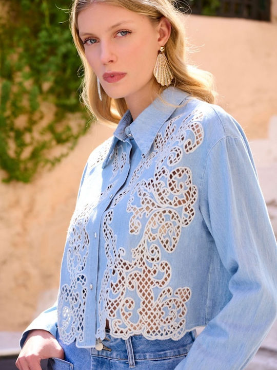 Women's Denim Monochrome Long Sleeve Shirt Light Blue