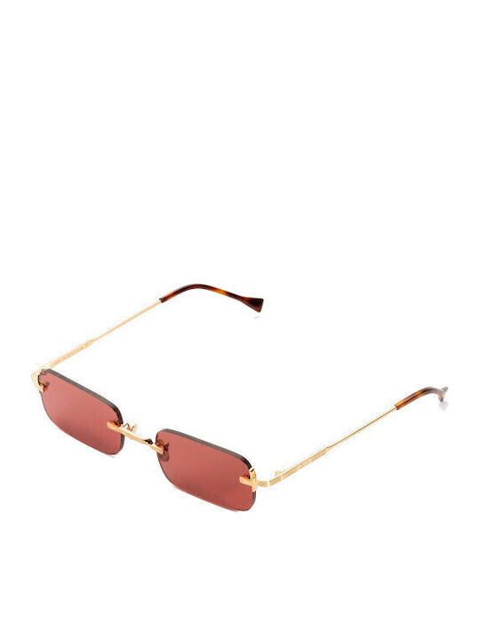 Kyme Unisex Sonnenbrille mit Gold Metall Gestell und Rot Linse SILAS 02