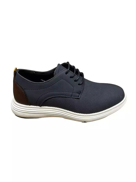 Boys PU Leather Moccasins with Laces Blue