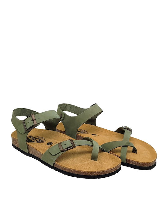 Leather Women's Flat Sandals Green