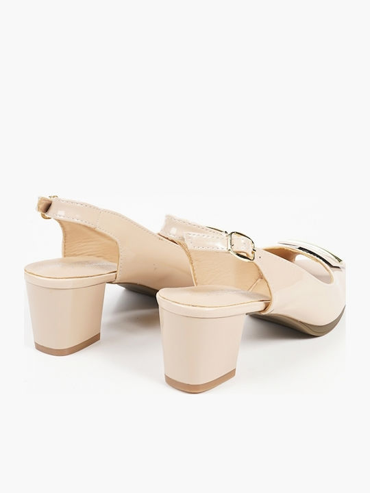 Peep Toe Heels from Patent Leather with Beige Strap