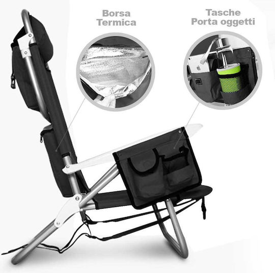 Bakaji Small Chair Beach Aluminium with High Back Black