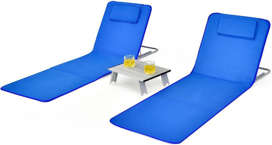 Costway Foldable Aluminum Beach Sunbeds Blue with Pillow 151x55.5x27cm 2pcs