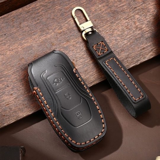 Hallmo Car Cowhide Leather Protective Key Cover Case Ford Focus A Style Black
