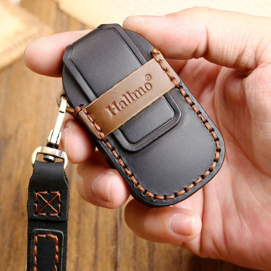 Hallmo Car Cowhide Leather Protective Key Cover Case for Toyota Corolla 2017 2 Buttons Black