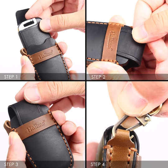 Hallmo Car Cowhide Leather Protective Key Cover Case Hyundai Start Black 4 Buttons