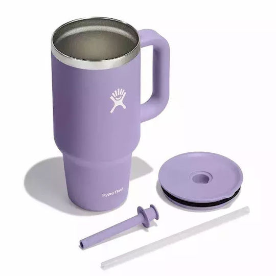 Hydro Flask Travel Tumbler Handled Thermos Stainless Steel BPA Free 1L Moonshadow with Straw and Handle
