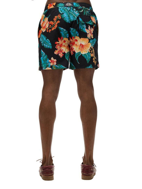 Hawaiian Men's Swimwear Shorts Hibiscus Black with Patterns