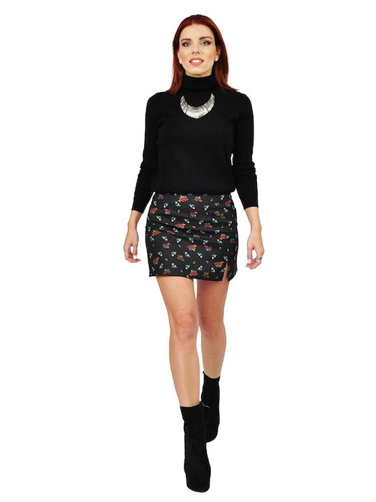 High-waisted Mini Skirt Floral Black