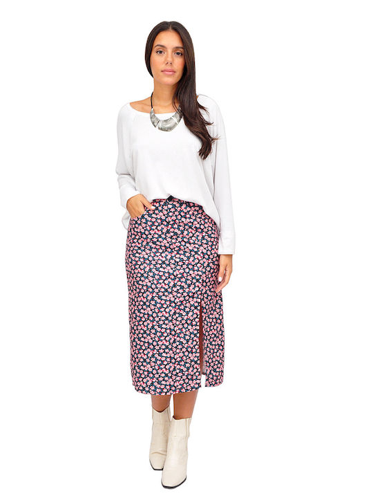 High-waisted Midi Skirt Floral Multicolored