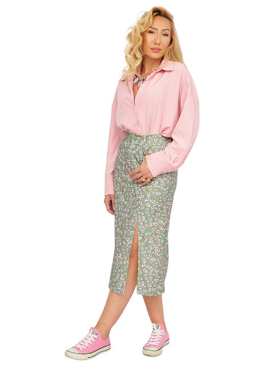 High-waisted Midi Skirt Floral Multicolored