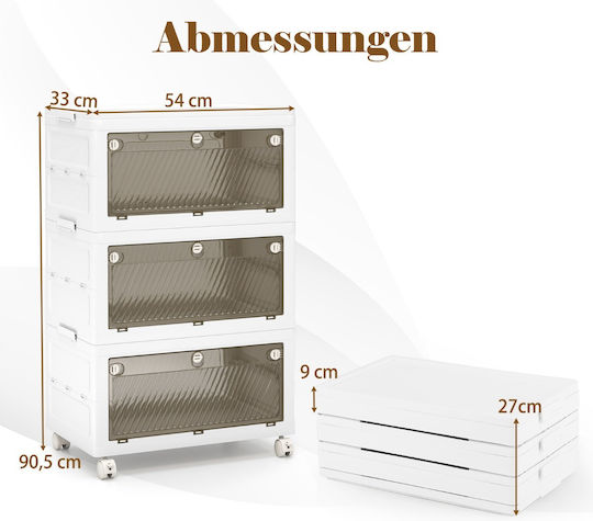 Costway Kunststoff Aufbewahrungsbox mit Rollen und Deckel 126Es 3Stück