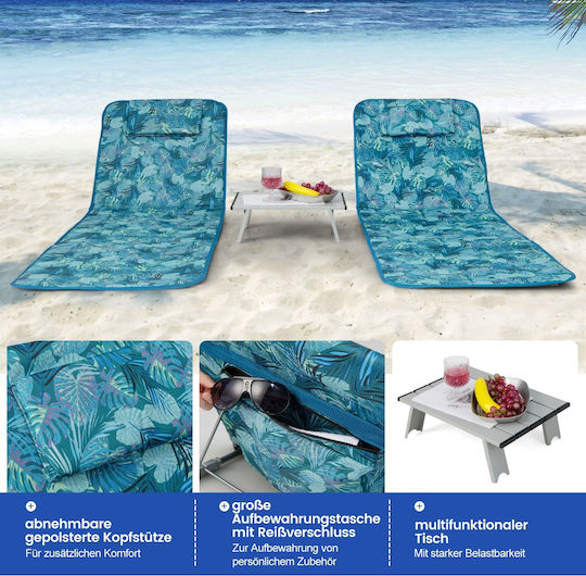 Costway Foldable Aluminum Beach Sunbeds Blue with Pillow 2pcs